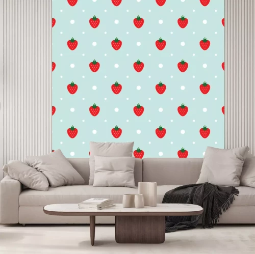 Sticker Vector naadloze patroon met aardbeien en witte stippen