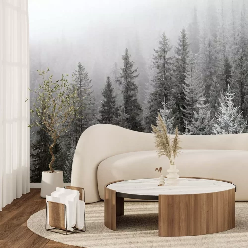 Fotobehang Winternaaldbos in sepia