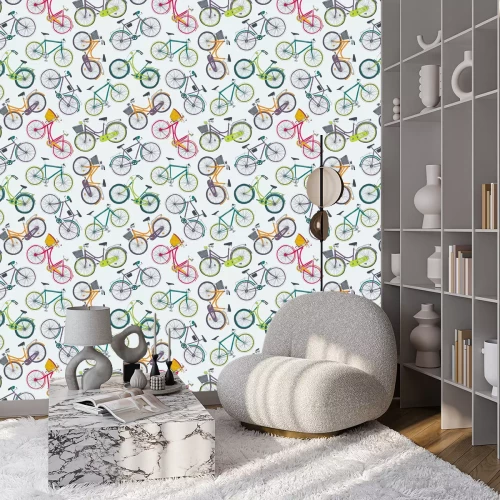 Behang hand getekende vector naadloze patroon met stadsfietsen