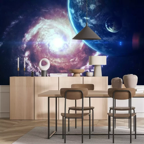 Fotobehang Een kosmisch uitzicht met een wervelend sterrenstelsel