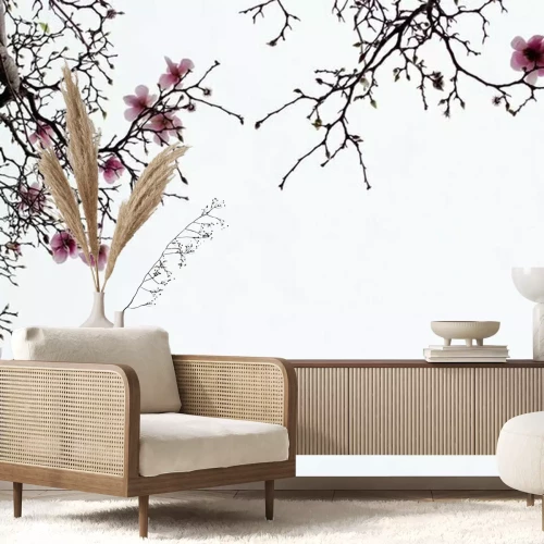 Fotobehang Japanse magnolia op een witte achtergrond