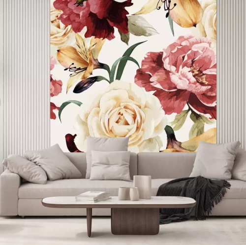 Fotobehang Roos- en leliepatroon