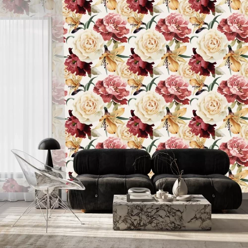 Behang Roos- en leliepatroon