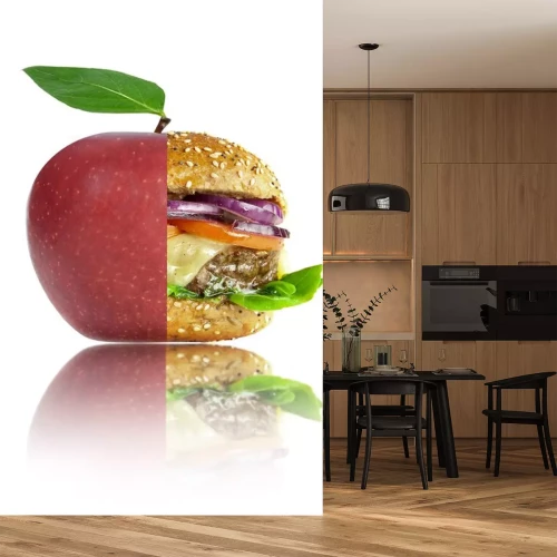 Sticker Een halve appel en een halve hamburger