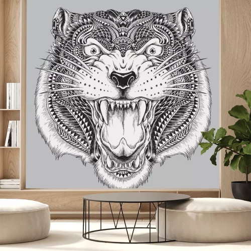 Sticker Gevormde tijger open mond