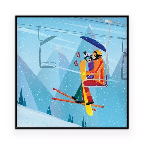 Poster Afbeelding van een stel in een skilift.