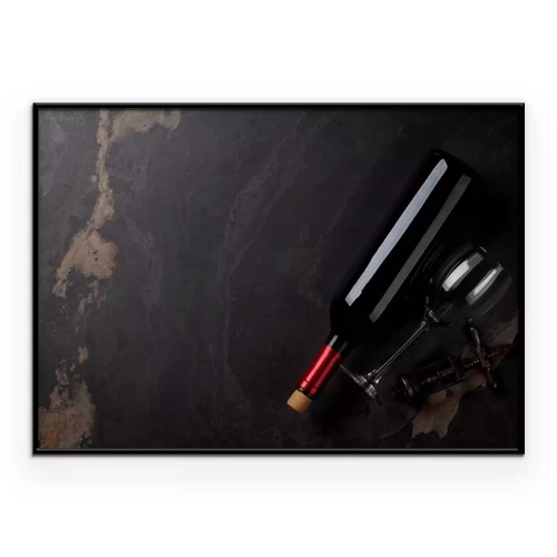 Poster Rode wijn fles, glas en kurketrekker