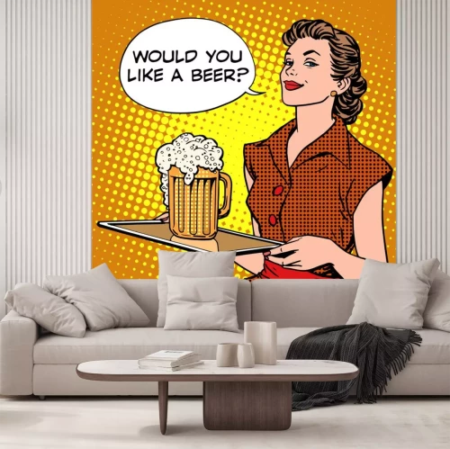 Sticker De serveerster bier op een dienblad