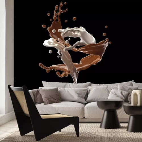 Sticker chocolade splash wit en bruin met het knippen van weg