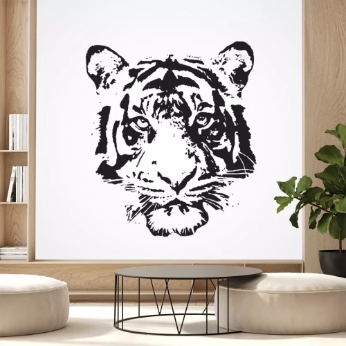 Sticker Tijger hoofd zwart-wit portret
