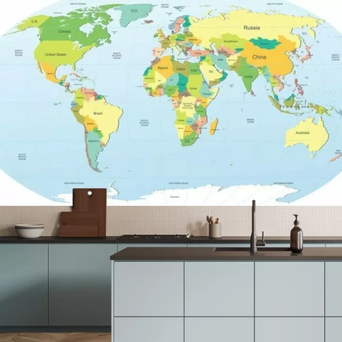 Fotobehang Politieke wereldkaart in kleur