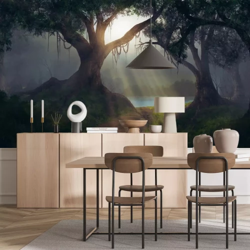 Sticker Stralen van de zon in het bos