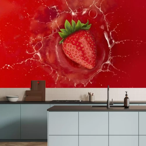 Sticker aardbei splash in rode sap vloeistof