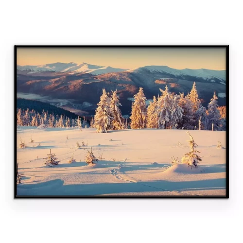 Poster Een met sneeuw bedekte bergweide