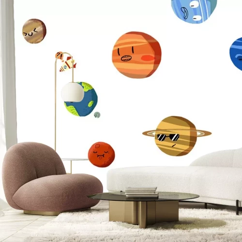 Sticker Planeten van het zonnestelsel en vliegende raket