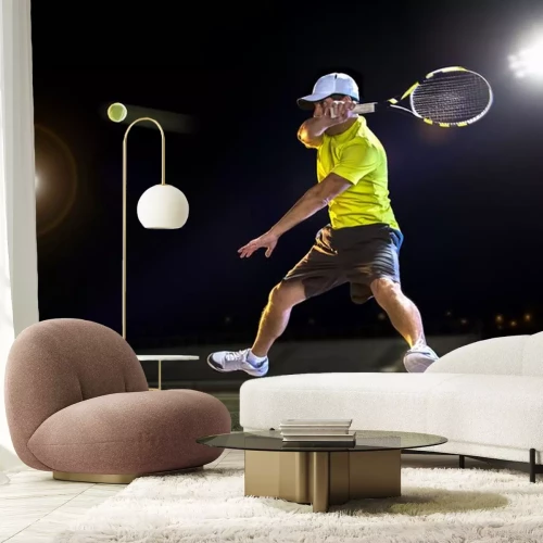 Sticker Tennis speler tijdens een wedstrijd in de nacht