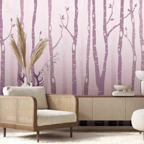 Fotobehang Een computergegenereerde compositie van bomen en een hertensilhouet