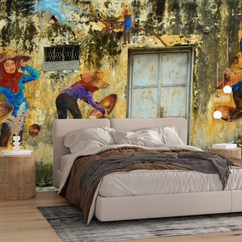 Fotobehang Historische gebouwen in Ipoh, Maleisië, beschilderd met olieverf