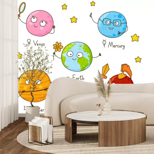 Sticker Planeten van het zonnestelsel die glimlachen voor kinderen