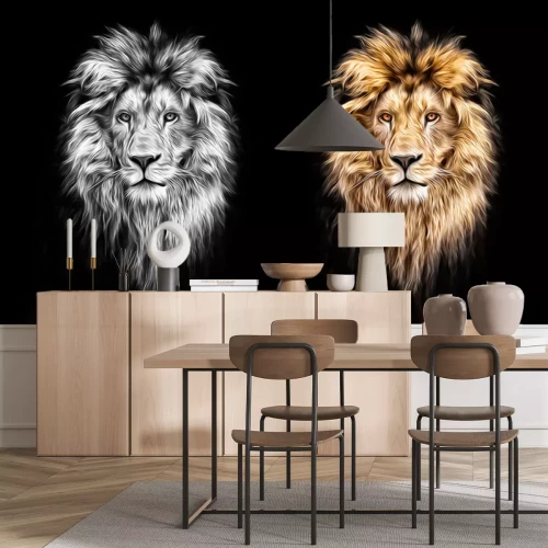 Sticker Portretten van gouden en grijze leeuwen