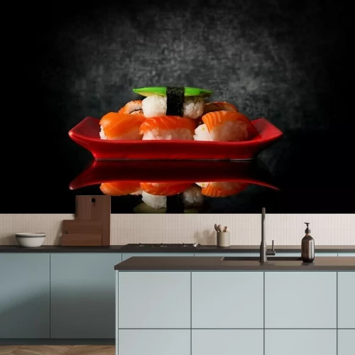 Fotobehang Sushi op een rood bord