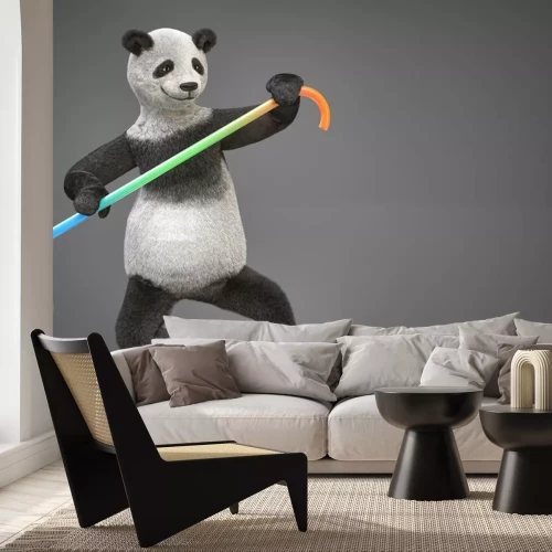 Sticker vettige Personage karakter dier draag panda danicng cane