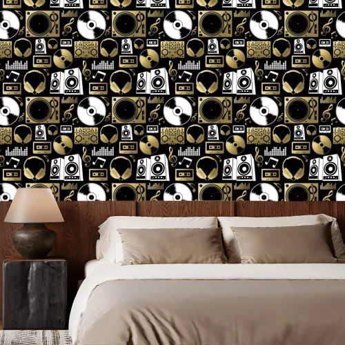 Behang Muziek naadloos patroon pictogram dj rots partij club set