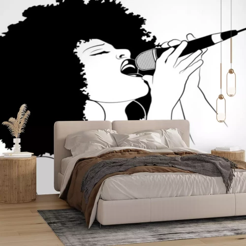 Sticker Vector illustratie van een jazz-zangeres