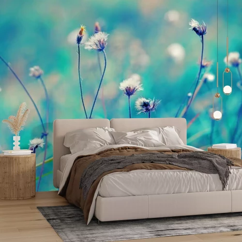 Fotobehang Blauwe vintage kruiden veld