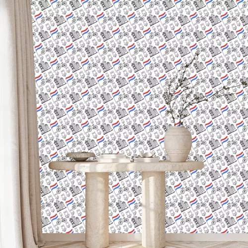 Behang Hand getrokken naadloos patroon met Holland stad elementen. Nederland achtergrond voor het ontwerp. vector reizen