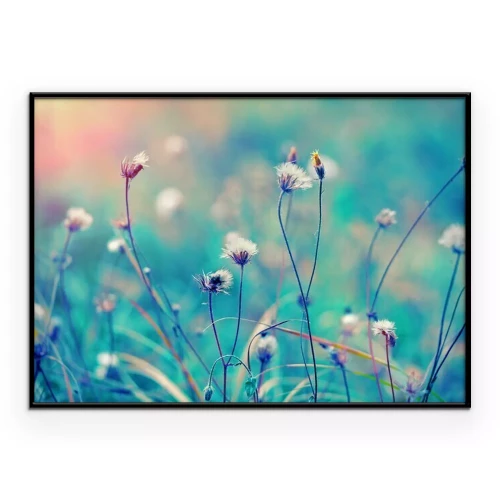 Poster Veldstengels en grassen op een turquoise achtergrond