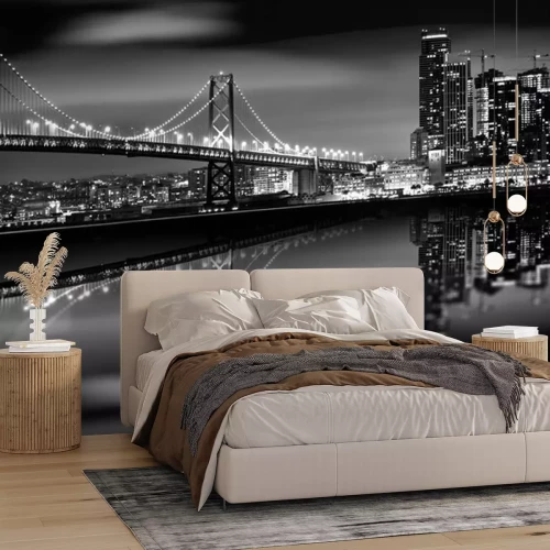 Fotobehang Zwart-wit stadsgezicht van San Francisco 's nachts