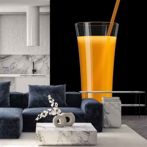 Sticker Glas jus d'orange op zwarte achtergrond 3D
