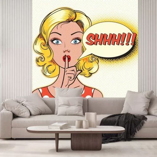 Fotobehang Vrouw en tekstballon in pop-artstijl