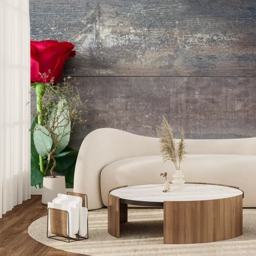 Sticker Rode roos op oude planken