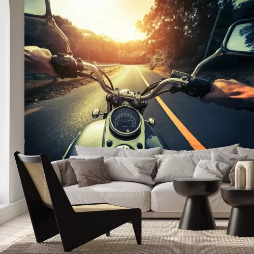 Fotobehang Motorfiets op een lege asfaltweg