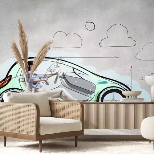 Sticker Vrouw in auto getrokken