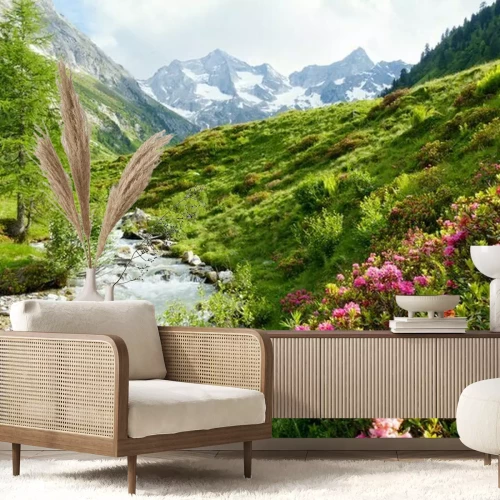 Fotobehang Alpenlandschap met een beek