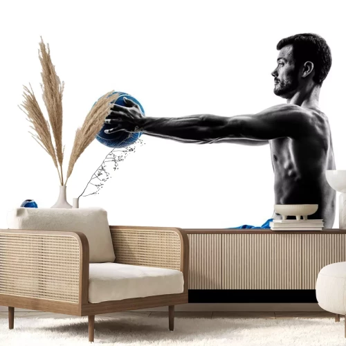 Sticker man te oefenen fitness gewichten silhouet