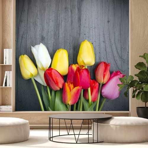 Sticker Rode, gele en witte tulpen