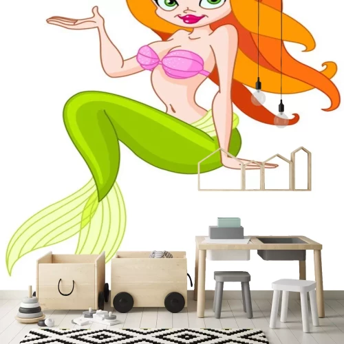 Sticker Een rode zeemeermin met een lichtgroene staart