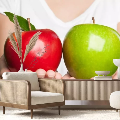 Sticker Rode en groene appels in de handen