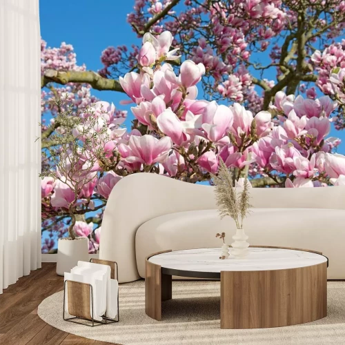 Sticker Weelderig bloeiende magnolia