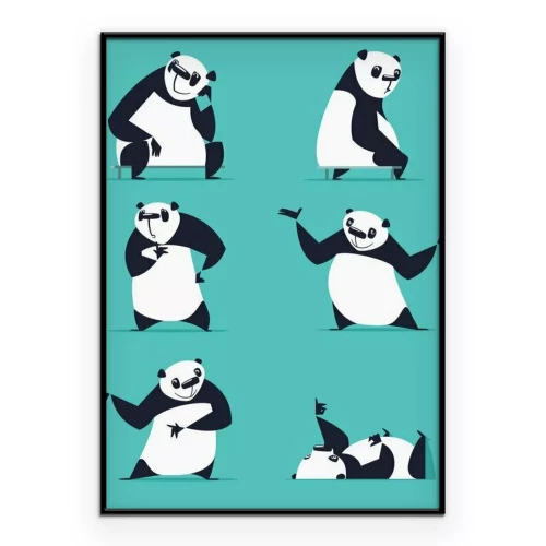 Poster Set van Panda in verschillende poses. Zitten, dromen, denken, het tonen, het liggen, uitnodigend, draaien. Elk Panda is in een aparte laag.