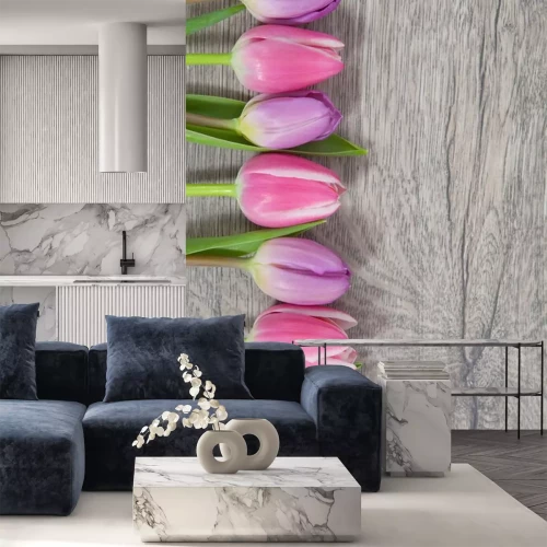 Sticker Roze tulpen op een rij