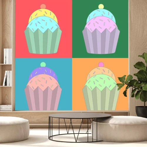 Sticker Inzameling van kleurrijke cupcake iconen