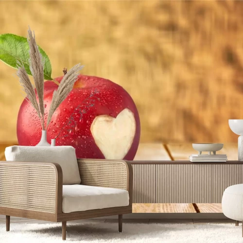 Sticker Rode appel op een houten tafel