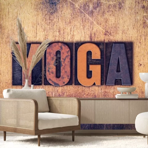 Sticker Yoga Concept Houten Letterzetseltype