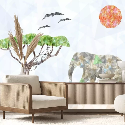 Sticker Driehoeken geometrische olifant met boom