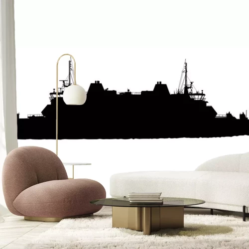 Sticker Silhouet van groot schip op een witte achtergrond